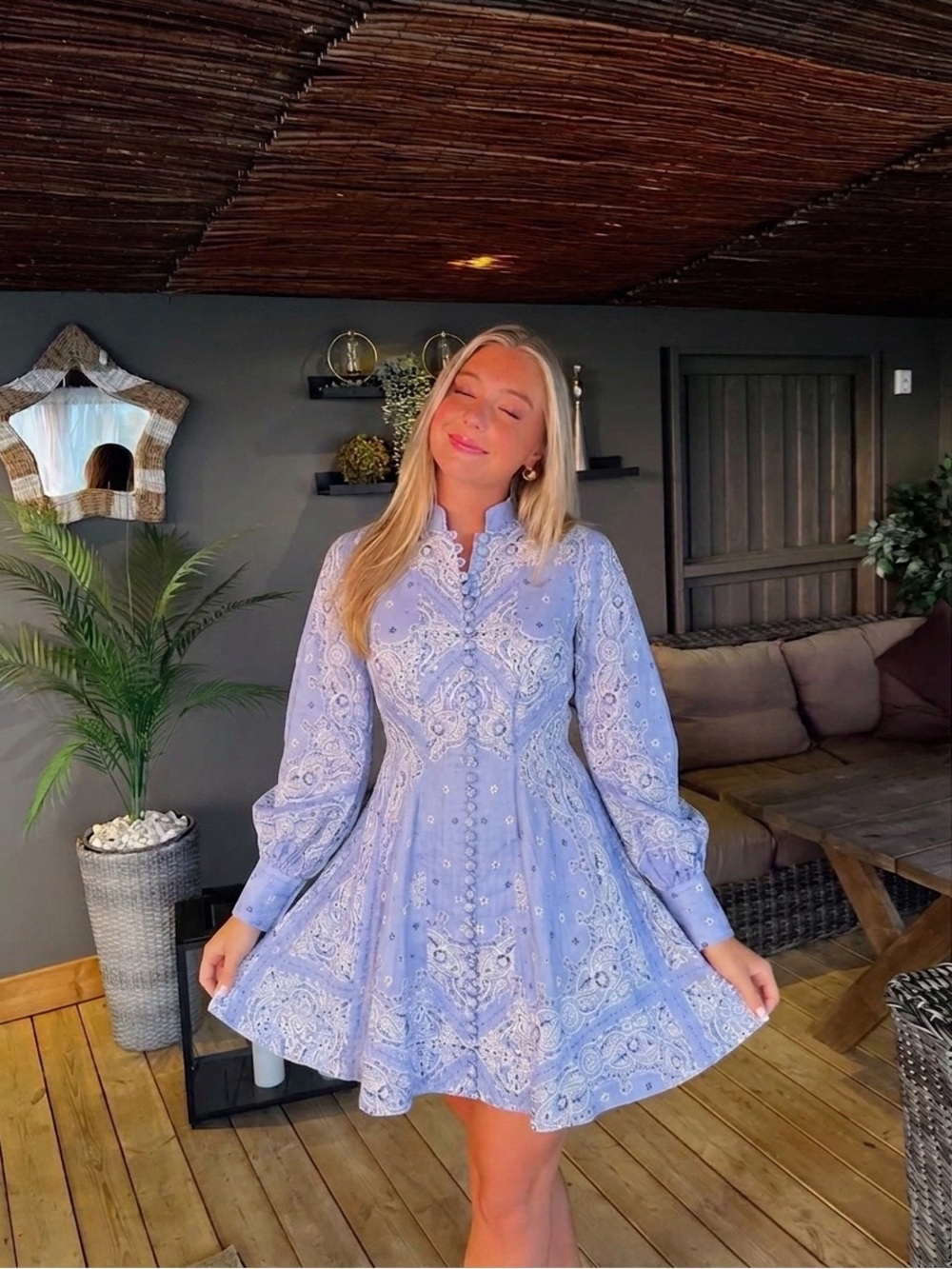 🆕 ZIMMERMANN Violet Paisley Mini Dress in Cornflower Blue Bandana Sz 1/US 6